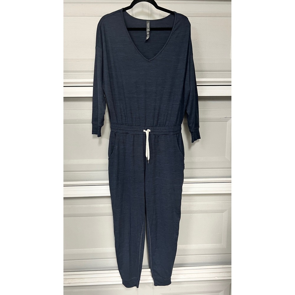 Vuori Lux Jumpsuit Charcoal Heather Grey V-Neck Long Sleeve Drawstring Medium